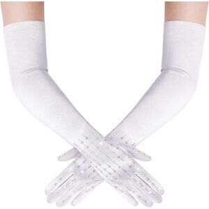 Women's Formal Flapper Sparkly Rhinestone White Long Gloves Wedding Party